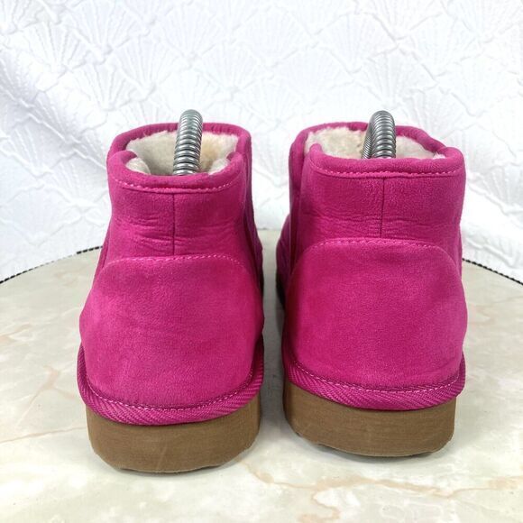 Old Navy Shearling Lined Winter Boots 6.5 Hot Pink Suede Pull On Fur Snow Bootie - Picture 8 of 11